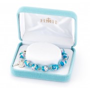 8mm Venetian Style Glass Beads W/ Pink Flowers & Silver Foil Rhodium Plated Findings W/ Sterling Crucifix and Miraculous - Boxed