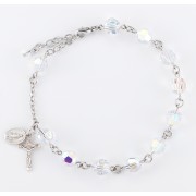 8mm Finest Crystal (AB) Rosary Bracelet w/Sterling Medals - Boxed