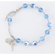 8mm Finest Light Sapphire Rosary Bracelet w/Sterling Silver Miraculous & Crucfix - Boxed