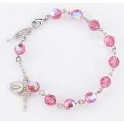 8mm Finest Pink Rosary Bracelet w/Sterling Silver Miraculous & Crucfix - Boxed
