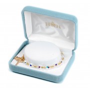 6mm Round Finest Crystal Gold Plate Rosary Bracelet W/ Gold Over Sterling Miraculous & Crucfix Medals - Boxed
