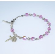 6mm Finest Light Rose Rosary Bracelet w/Sterling Medals - Boxed