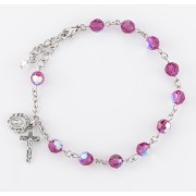 6mm Finest Fuschia Rosary Bracelet w/Silver Oxidized Medals - Boxed