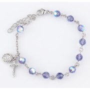 6mm Finest Tanzanite Rosary Bracelet w/Silver Oxidized Medals - Boxed