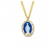 Gold Over Sterling Silver Genuine Cameo Miraculous Fancy Edge Oval 18" Chain - Boxed - Necklace