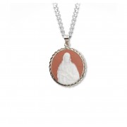 Sterling Silver Genuine Cameo SHJ Pink Round 24" Chain - Boxed