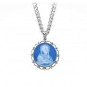 Sterling Silver Genuine Cameo Mother & Child Rd- 24" Chain - Boxed - Necklace