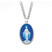 Sterling Silver Gen Cameo Miraculous Blue 1 1/8" Oval 24" Chain - Boxed - Necklace