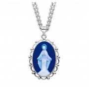 Sterling Silver Genuine Cam Miraculous Fancy Edge Oval 24" Chain - Boxed - Necklace