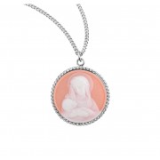 Genuine Cameo 1-1/16" Round Rose Madonna & Child with a Sterling Silver Rim on a 20" Chain - Boxed - Necklace