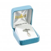 Sterling Silver Tiny Miraculous Medal on a God Child Bar Pin - Boxed Sterling Silver Tiny Miraculous Medal on a God Child Bar Pin - Boxed