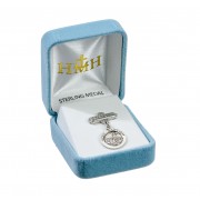 Sterling Silver Round Holy Baptism w/ Godchild Bar Pin - Boxed