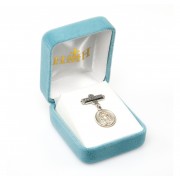 Sterling Silver Round Guardian Angel W/Godchild Bar Pin - Boxed