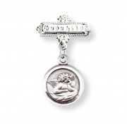 Guardian Angel Round Sterling Silver Medal on a Godchild Bar Pin