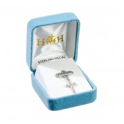 Sterling Silver Tiny Crucifix w/gGod Child Bar Pin - Boxed Sterling Silver Tiny Crucifix w/gGod Child Bar Pin - Boxed