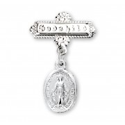 Sterling Silver Small Oval Miraculous W/ Godchild Pin - Boxed Sterling Silver Small Oval Miraculous W/ Godchild Pin - Boxed