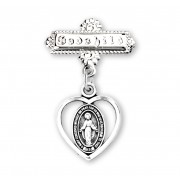 Sterling Silver Pierced Miraculous Heart W/ Godchild Pin - Boxed