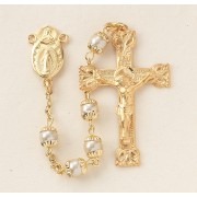 Gold Over Sterling Silver Double Capped Imitation Pearl Rosary