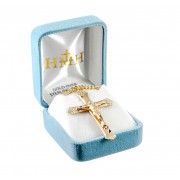 Gold Over Sterling Silver Large Rosary Crucifix W/ Flower Tips- 24" Chain - Boxed - Necklace