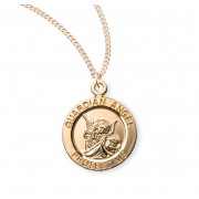 Guardian Angel Round Gold Over Sterling Silver Medal - Necklace