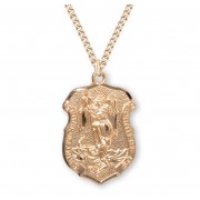 16kt Gold Over Sterling Silver Lrg St Michael Shield - 24" Chain - Boxed - Necklace 16kt Gold Over Sterling Silver Lrg St Michael Shield - 24" Chain - Boxed - Necklace