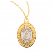 Sterling St. Michael Medal W/ Gold Over Sterling Silver Fancy Setting 18" Chain - Boxed - Necklace Sterling St. Michael Medal W/ Gold Over Sterling Silver Fancy Setting 18" Chain - Boxed - Necklace
