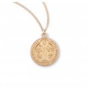 Saint Benedict Round Gold Over Sterling Silver Medal - Necklace