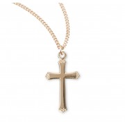 Gold Over Sterling Silver High Polished 1" Cross with Flower Tips on 18" Chain - Boxed - Necklace