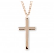 High Polished Gold Over Sterling Silver Plain Cross -24" Chain - Boxed - Necklace