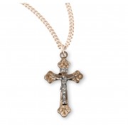 Flare Tipped Gold Over Sterling Silver Two Tone Crucifix - Necklace