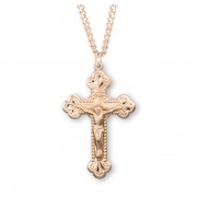 Gold Over Sterling SIlver 2" Budded Crucifix w/Beaded Edging-24" Chain - Boxed