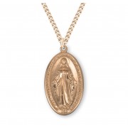 Gold Over Sterling Silver Medal Oval Miraculous 24" Chain - Boxed - Necklace