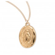Gold Over Sterling Silver Oval Miraculous W/Scalloped Border-18" Chain - Boxed - Necklace