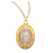 Sterling Silver Miraculous Medal w/Gold Over Sterling Fancy Setting - 18" Chain - Boxed - Necklace Sterling Silver Miraculous Medal w/Gold Over Sterling Fancy Setting - 18" Chain - Boxed - Necklace
