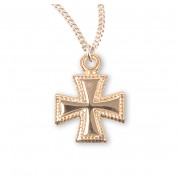 Gold Over Sterling Silver Beaded Cross - Necklace