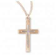 16kt Gold Over Sterling Tu-Tone Cross W/ Raised Cross- 18" Chain - Boxed - Necklace