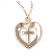 16kt Gold Over Sterling Open Heart w/Cross Center 18" Chain - Boxed - Necklace