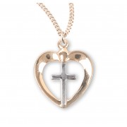 16kt Gold Over Sterling Silver Tu-Tone Open Heart w/Cross Center 18" Chain - Boxed - Necklace 16kt Gold Over Sterling Silver Tu-Tone Open Heart w/Cross Center 18" Chain - Boxed - Necklace