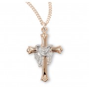 16kt Gold Over Sterling Silver leaf tipped cross with rhodium plated robe over cross bar w/ 18" Chain - Boxed - Necklace 16kt Gold Over Sterling Silver leaf tipped cross with rhodium plated robe over cross bar w/ 18" Chain - Boxed - Necklace