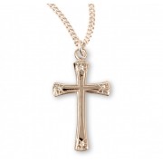 16kt Medium 1 13/16" x 5/8" 16kt Gold Over Sterling Silver Cross w/Flowered Tips-18" Chain - Boxed - Necklace