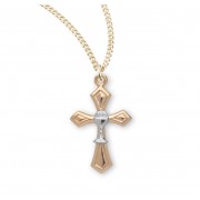 16kt Gold Over Sterling Tu-Tone Sm Cross w/Tiny Chalice 18" Chain Boxed - Necklace