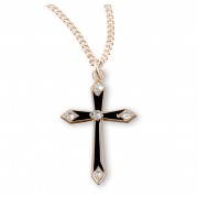 16kt Gold Over Sterling Black Enamel Cross w/Stones 18" Chain - Boxed - Necklace 16kt Gold Over Sterling Black Enamel Cross w/Stones 18" Chain - Boxed - Necklace
