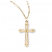 16kt Gold Over Sterling Mother of Pearl Cross w/Stones 18" Chain - Boxed - Necklace