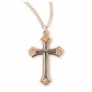 16kt Gold Over Sterling Tu-Tone Medal Fancy Cross 18" Chain - Boxed - Necklace