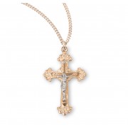Fancy Engraved Gold Over Sterling Silver Two Toned Crucifix - Necklace