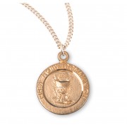 16kt Gold Over Sterling Small Round Communion Medal 18" Chain - Boxed - Necklace