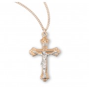 Gold Over Sterling Two Toned Tapered Crucifix - Necklace