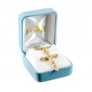 1-9/16"Gold Over Sterling Silver Fluer de lis Tip crucifix on a 24" Chain - Boxed - Necklace 1-9/16"Gold Over Sterling Silver Fluer de lis Tip crucifix on a 24" Chain - Boxed - Necklace