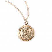 Patron Saint Joseph Round Gold Over Sterling Silver Medal - Necklace