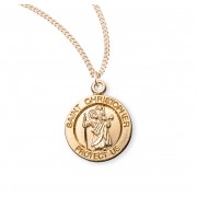 16kt Gold Over Sterling Medal Round St Christopher - 18" Chain - Boxed - Necklace 16kt Gold Over Sterling Medal Round St Christopher - 18" Chain - Boxed - Necklace